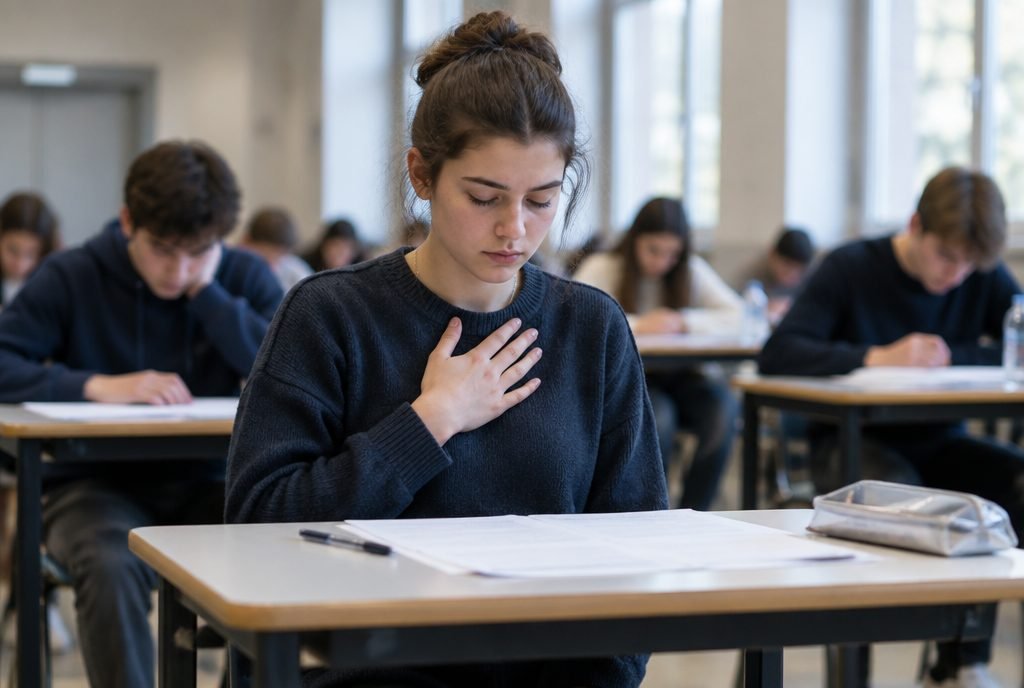 Lycéen qui respire avant de commencer une épreuve d'examen