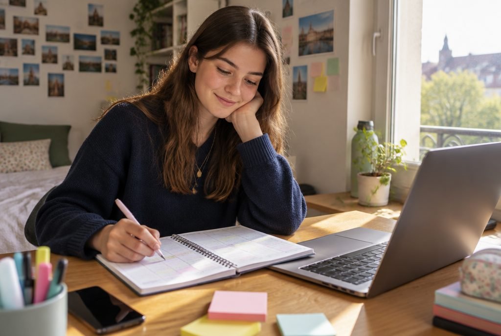 Lycéenne qui organise sa semaine de travail en autonomie