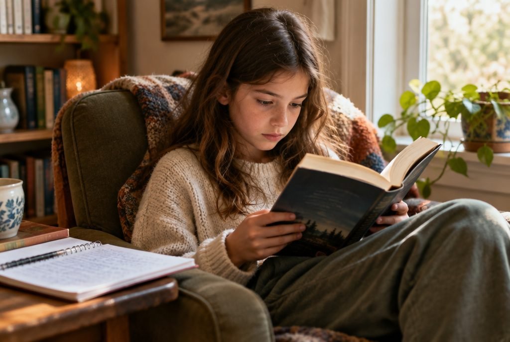 Enfant qui lit un roman pour progresser en français