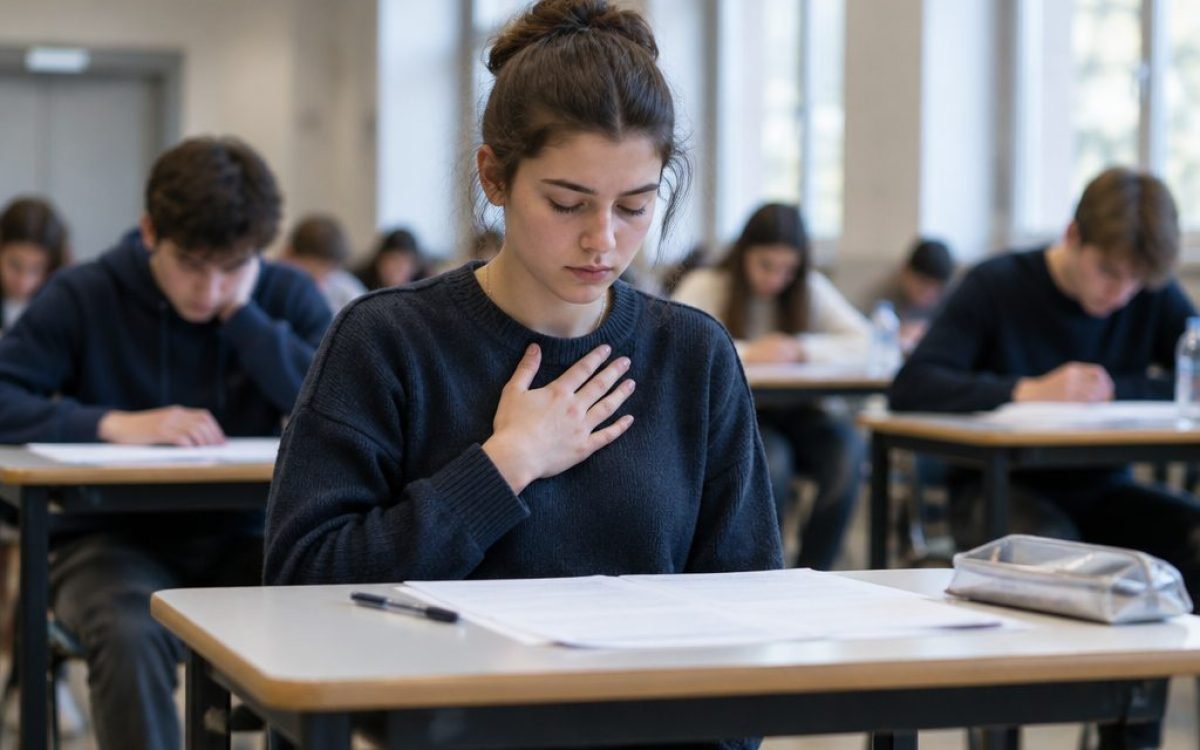 Lycéen qui respire avant de commencer une épreuve d'examen