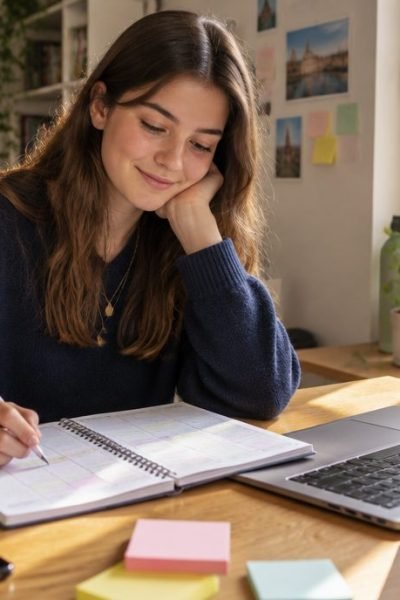 Lycéenne qui organise sa semaine de travail en autonomie