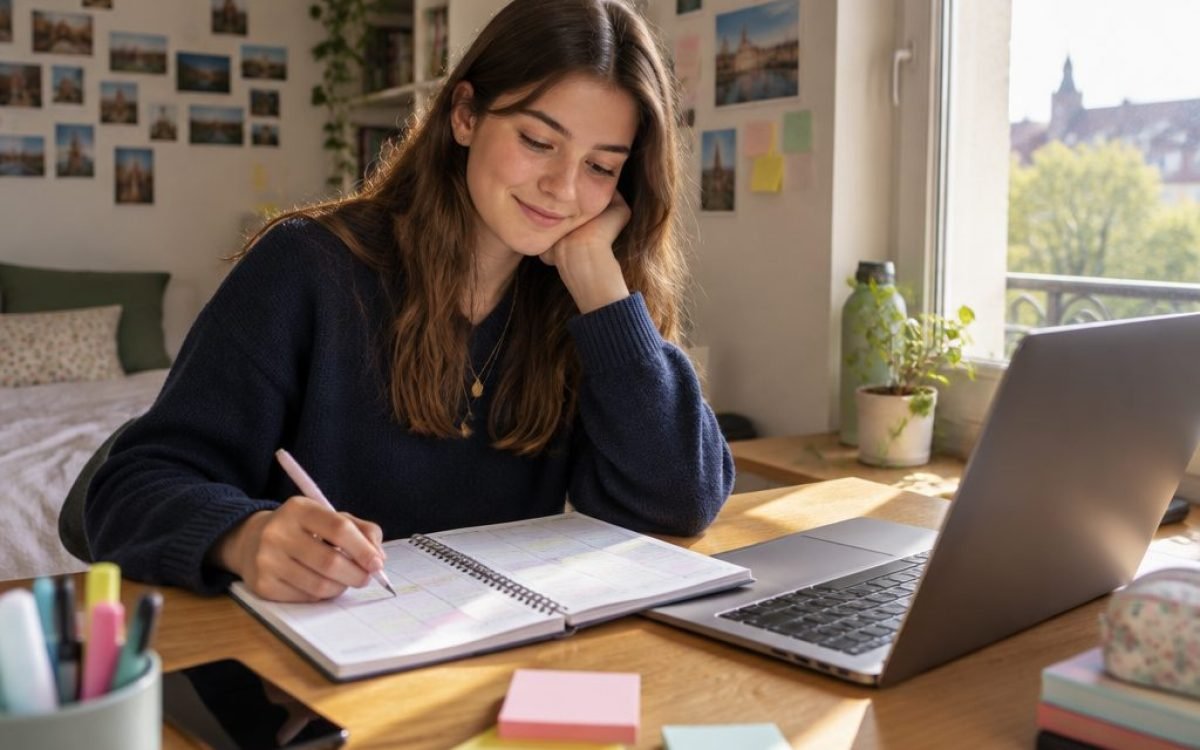 Lycéenne qui organise sa semaine de travail en autonomie