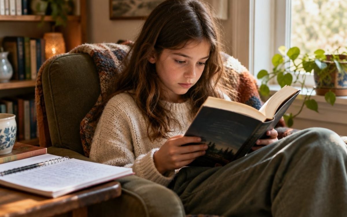 Enfant qui lit un roman pour progresser en français
